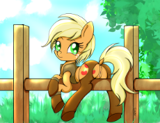 1718774__explicit_artist-colon-canister_applejack_alternate hairstyle_anus_applebutt_chaps_clothes_cute_cute porn_dock_earth pony_female_fence_hoof boo.png