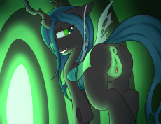 1750147__explicit_artist-colon-kitbash_queen chrysalis_anus_bugbutt_changeling_female_glowing genitals_looking back_nudity_ponut_solo_solo female_vagin.png