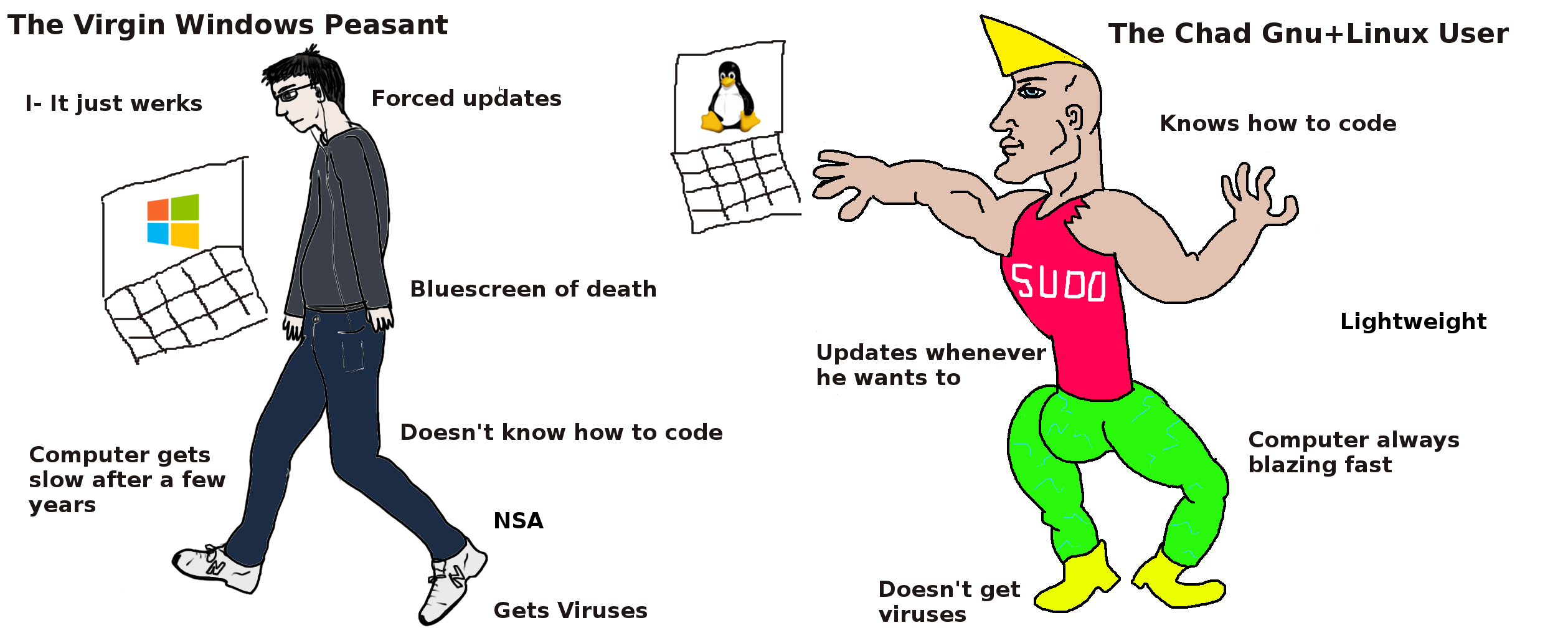 Isn t true. Мемы про линукс. Пользователь линукс. Мемы Linux users. Linux Windows Мем.