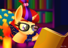 2414164__safe_artist-colon-leonkay_derpibooru+import_moondancer_pony_unicorn_book_candle_clothes_crossed+arms_crossed+hooves_female_glasses_image_jpeg_.jpeg