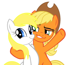 1555088__safe_applejack_female_pony_oc_mare_earth+pony_hat_vector_duo_hug_smirk_faic_reaction+image_smug_oc-colon-aryanne_face_twiface_smugdash_toy+s.png