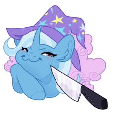 2415297__safe_artist-colon-h-dash-analea_trixie_pony_unicorn_g4_-colon-3_clothes_female_hat_knife_knife+cat_looking+at+you_mare_simple+background_smug_transpare.png