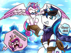 1076237__safe_artist-colon-vavacung_princess cadance_princess flurry heart_shining armor_the crystalling_behaving like a bird_blushing_cat toy_clever g.png