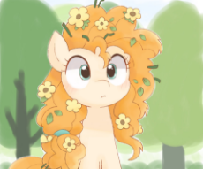 2547264__safe_pear+butter_solo_female_pony_earth+pony_blushing_cute_sitting_flower_dead+source_scene+interpretation_flower+in+hair_messy+mane_the+per.jpg