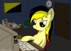 1471544__safe_pony_oc_oc+only_earth+pony_sitting_bed_bedroom_chair_urine_computer_door_flag_body+pillow_desk_clock_politics_room_keyboard_trash+can_t.png