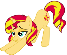 1169359__safe_sunset shimmer_iwtcird_meme_pony_scrunchy face_simple background_solo_stretching_transparent background_unicorn_vector.png