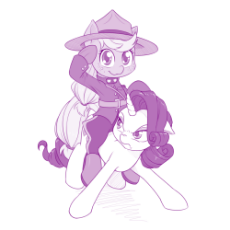 1492249__safe_artist-colon-dstears_applejack_rarity_earth+pony_pony_unicorn_applejack+riding+rarity_canadian_clothes_cute_dudley+do-dash-right_duo_female_jackab.png