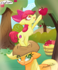 3065833__safe_applejack_apple+bloom_female_pony_mare_earth+pony_smiling_tongue+out_hat_food_filly_chest+fluff_tree_bow_freckles_foal_co.jpg