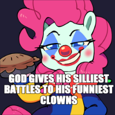 6772527__safe_artist-colon-talimingi_imported+from+derpibooru_pinkie+pie_earth+pony_pony_clown_clown+makeup_clown+nose_female_food_grin_hoof+hold_looking+at+you.jpg