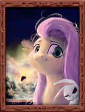 1598040__safe_artist-colon-mindofor_angel bunny_fluttershy_bust_duo_frame_looking at you_looking sideways_messy mane_pegasus_pony_portrait_smiling_solo.png
