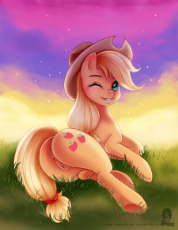 1734714__explicit_artist-colon-guinefurrie_applejack_anus_applebutt_cutie mark_female_freckles_grass_laying on side_looking at you_nudity_one eye close.png