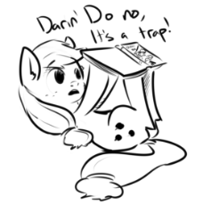 627123__safe_artist-colon-nobody_applejack_book_cute_hoof+hold_it's+a+trap_legs+in+air_monochrome_on+back_open+mouth_reading_solo.png