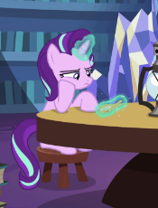 1559033__safe_screencap_starlight glimmer_uncommon bond_animated_bored_frustrated_gif_glowing horn_magic_pony_sitting_solo_spinning_spoon_unicorn.gif