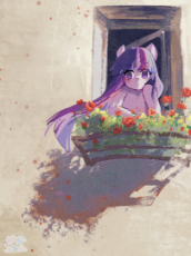 6844505__safe_artist-colon-lendftcn_imported+from+derpibooru_twilight+sparkle_pony_unicorn_blushing_eyebrows_eyebrows+visible+through+hair_female_flower_.png
