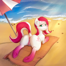 1930748__explicit_artist-colon-foxyghost_oc_oc-colon-cherry pop_oc only_anatomically correct_anus_beach_beach blanket_come hither_dock_female_looking a.png