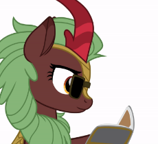 6350916__safe_artist-colon-povitato_imported+from+derpibooru_cinder+glow_summer+flare_kirin_animated_book_female_gif_glasses_raised+eyebrow_solo.gif