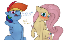 1318091__suggestive_artist-colon-marsminer_fluttershy_rainbow dash_blushing_dialogue_looking at you_offscreen character_pregnant_simple background_whit.png
