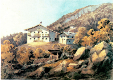 adolf hitler's artwork - bauernhaus am berghang - (farmhouse on the mountain slope) (1909).jpg