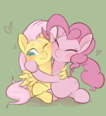 2344459__safe_artist-colon-noupu_fluttershy_pinkie+pie_earth+pony_pegasus_pony_g4_blushing_cheek+squish_eyes+closed_female_green+background_heart_hug_lesbian_nu.jpg