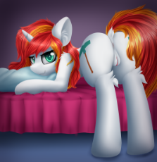 1729793__explicit_artist-colon-alexander56910_oc_oc only_anus_dock_exhibitionism_female_looking at you_mare_nudity_plot_pony_rear view_smiling_solo_sol.png