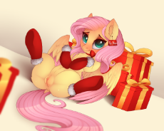 1292558__explicit_artist-colon-evehly_fluttershy_adorasexy_anus_bedroom eyes_blushing_bow_chest fluff_christmas_clitoral hood_clitoris_clothes_colored .png