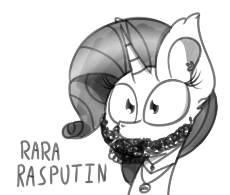 1265060__safe_rarity_solo_monochrome_text_facial+hair_beard_song+reference_rarara_artist-colon-pastelhorses_rasputin_boney+m_grigori+rasputin.png