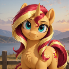 7483740__safe_ai+generated_imported+from+twibooru_sunset+shimmer_pony_unicorn_female_fence_generator-colon-yiffymix+v64_grass_grass+fiel.jpg