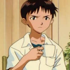 Shinji Ikari looking stern and holding a mug.png
