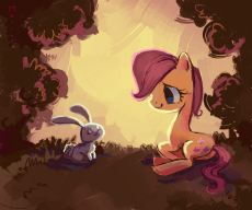 4366__safe_artist-colon-holivi_fluttershy_filly_foal_forest_happy_pegasus_pony_prone_rabbit_younger.jpg