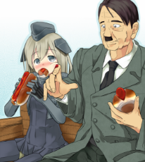 anime military girl and hitler eating hot dogs cute.png