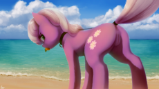 1780380__explicit_artist-colon-quvr_cheerilee_anus_beach_cloud_collar_earth pony_female_food_human vagina on pony_looking back_mare_nudity_ocean_orange.png