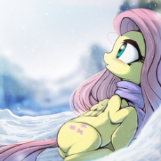 1579951__safe_artist-colon-fidzfox_fluttershy_blushing_clothes_cute_female_folded wings_head turn_looking away_looking up_mare_open mouth_pegasus_plot_.jpeg
