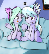 449436__safe_cloudchaser_flitter_female_pony_mare_pegasus_tongue+out_sitting_duo_underhoof_bow_unamused_hair+bow_pixiv_duo+female_couch_talking_telev.png