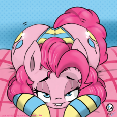 1397018__suggestive_artist-colon-aer0 zer0_pinkie pie_balloonbutt_bedroom eyes_both cutie marks_clothes_female_lip bite_looking at you_panties_pinup_po.jpeg
