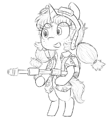 2835253__safe_pony_solo_oc_oc+only_clothes_simple+background_unicorn_white+background_bipedal_weapon_shirt_hawaiian+shirt_flamethrower_artist-colon-c.png