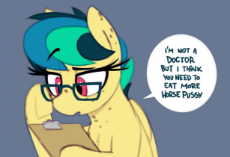 2081044__questionable_artist-colon-shinodage_oc_oc-colon-apogee_oc only_clipboard_dialogue_female_glasses_horse pussy_mare_open mouth_peg.jpg