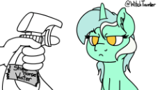 1207793__safe_artist-colon-witchtaunter_lyra heartstrings_animated_bad pony_behaving like a cat_-colon-c_ear fluff_flinch_floppy ears_frown_glare_hand_.gif