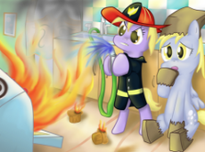 28847__safe_artist-colon-041744_derpy hooves_dinky hooves_clothes_costume_female_fire_firefighter_hose_i just don't know what we.jpg