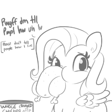 1772090__safe_artist-colon-tjpones_fluttershy_bird_black and white_chicken_dialogue_ear fluff_female_food_grayscale_mare_monochrome_pegasus_ponies eati.png