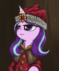 6212740__safe_artist-colon-t72b_imported+from+derpibooru_starlight+glimmer_pony_unicorn_alternate+hairstyle_bust_clothes_crown_fine+art+parody_hat_historical+ro.png