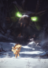 1304332__safe_artist-colon-assasinmonkey_applejack_cowboy hat_earth pony_female_freckles_glowing eyes_hat_king timber wolf_mare_pony_running_scared_sce.png