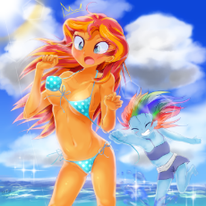 1516402__suggestive_artist-colon-fromamida_rainbow dash_sunset shimmer_equestria girls_assisted exposure_belly button_bicolor swimsuit_bikini_blue swim.png