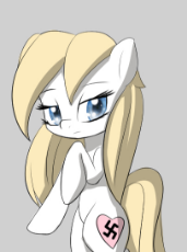 1432800__safe_artist-colon-an-dash-m_oc_oc-colon-aryanne_oc only_bipedal_earth pony_female_gray background_heart_mare_pony_simple background_solo_swast.jpeg