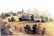 adolf hitler's artwork - dorf vor alpenhintergrund - (village at the foot of the alps) (1909).jpg