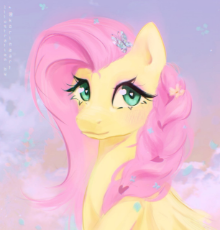 3792937__safe_artist-colon-korinaart_derpibooru+import_fluttershy_butterfly_insect_pegasus_pony_g4_blush+lines_blushing_braid_bust_butterfly+hairpin_ch.jpeg