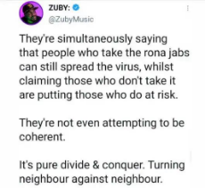 tweet-zuby-saying-people-take-vaccine-spread-virus-dont-take-it-putting-people-at-risk-divide-conquer.jpeg