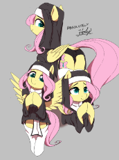 2869343__questionable_fluttershy_female_pony_solo_mare_clothes_simple+background_nudity_pegasus_smiling_wings_butt_vulva_plot_socks_spread+wings_look.png