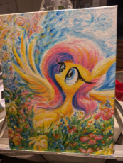 3815218__safe_artist-colon-rocket-dash-lawnchair_derpibooru+import_fluttershy_pegasus_pony_g4_female_flower_image_irl_jpeg_mare_outdoors_painting_photo.jpeg
