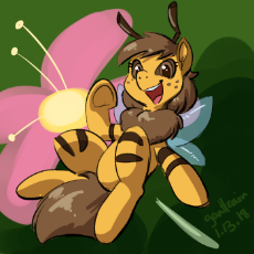 1631333__safe_artist-colon-goat train_oc_oc-colon-beeatrice_oc only_bee pony_female_flower_gift art_mare_original species_pony_smiling_solo_underhoof.png