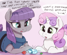 701095__safe_artist-colon-sirmasterdufel_maudpie_sweetiebelle_clothes_crossedhooves_dialogue_duo_earthpony_female_filly_gem_mare_-colon-o_openmout.png